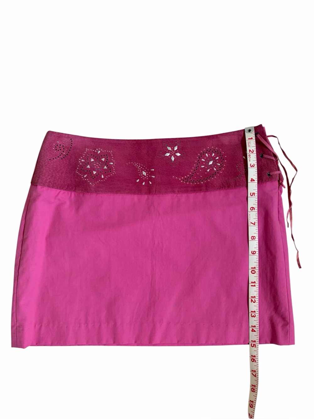 Guess Collection Y2K Vintage Pink Lace Up Suede Micro Mini Skirt Women’s Size 6 - Picture 10 of 11